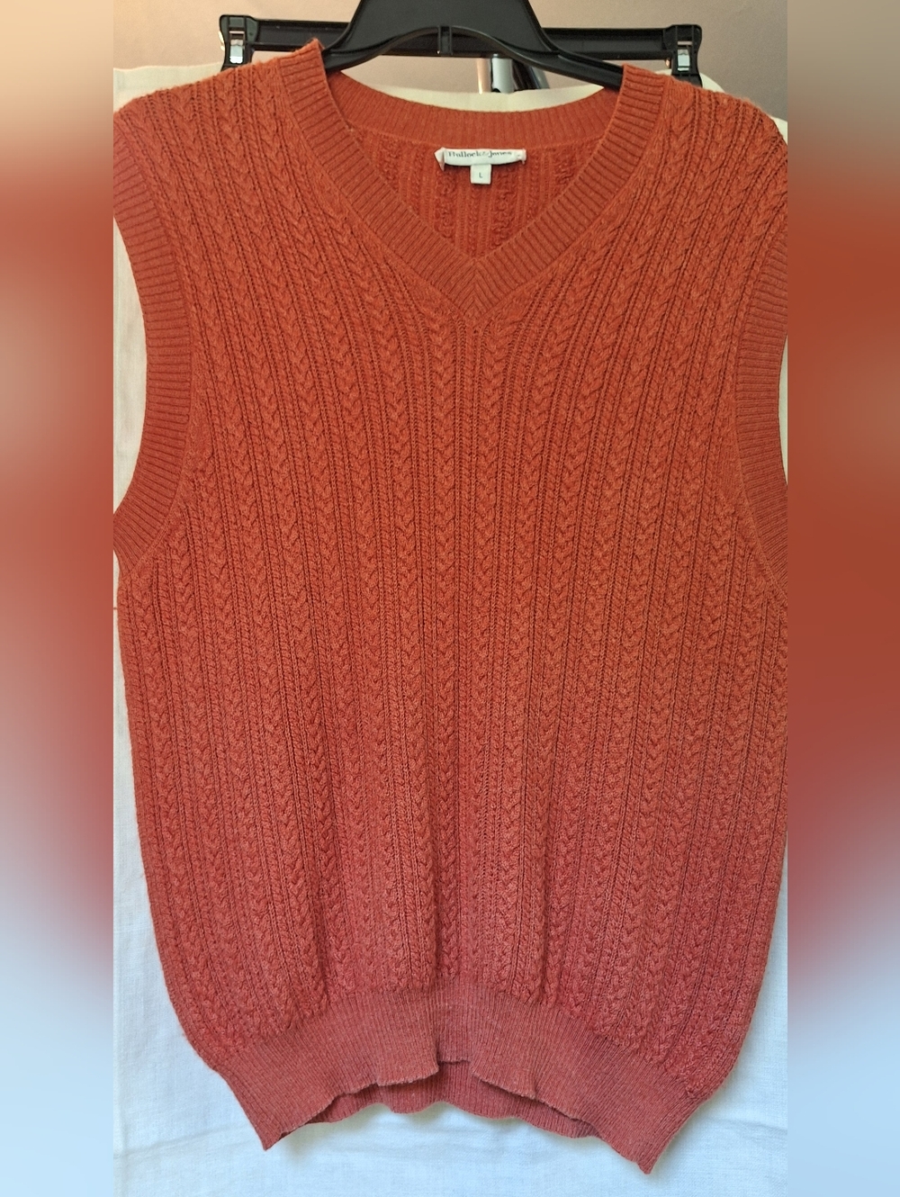 Bullock & Jones Alpaca Silk Sweater Vest Orange Cable Knit Size L